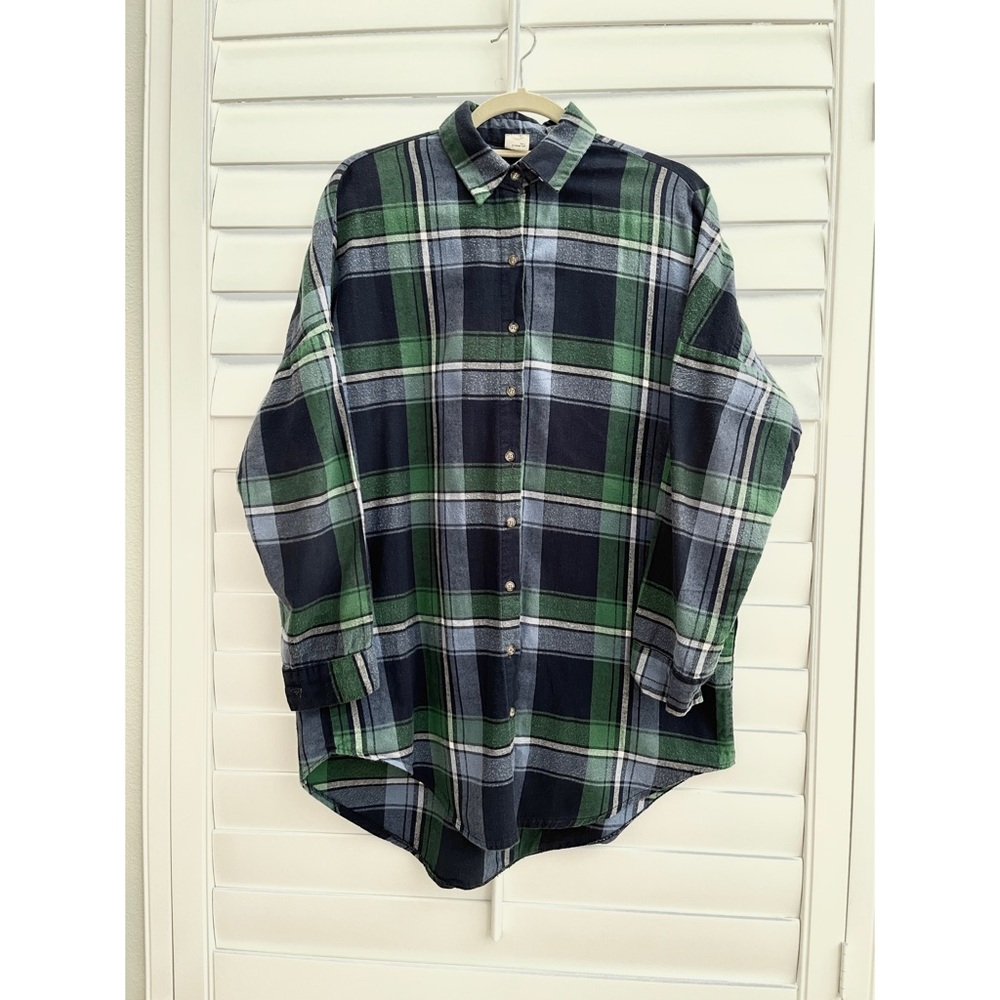 Blue Green Plaid Vintage-style Oversized Flannel